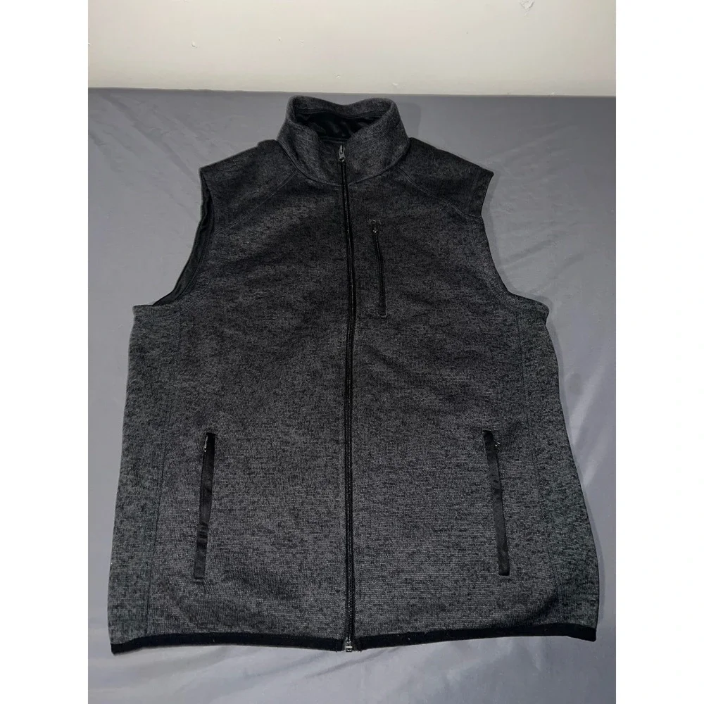 Rugby University Fleece Vest Mens Large Charcoal Grey Excellent Full Zip Marled